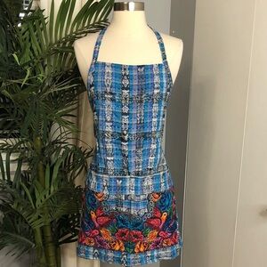 Guatemalan Colorful Striped Apron with Floral embroidery  Design